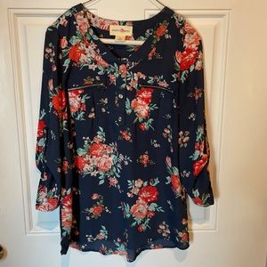 Navy Blue Floral Blouse